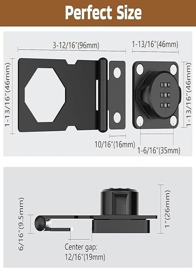 CHALISA Household Cabinet Combination Lock,Password Hasp Locks,Cabinet Door Lock,Door Security Slide Latch Lock with Screws for Small Doors, Cabinets, Barn Door, Bathroom, Outdoor, Garden (Black) - Image 3